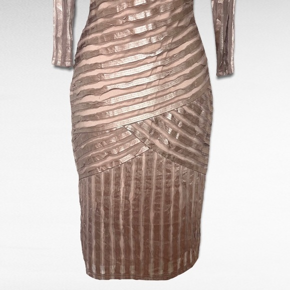 REISS Rebecca Bodycon Sheath Dress Mink Metallic Stripe 8 Evening Wear New Years - Picture 7 of 10